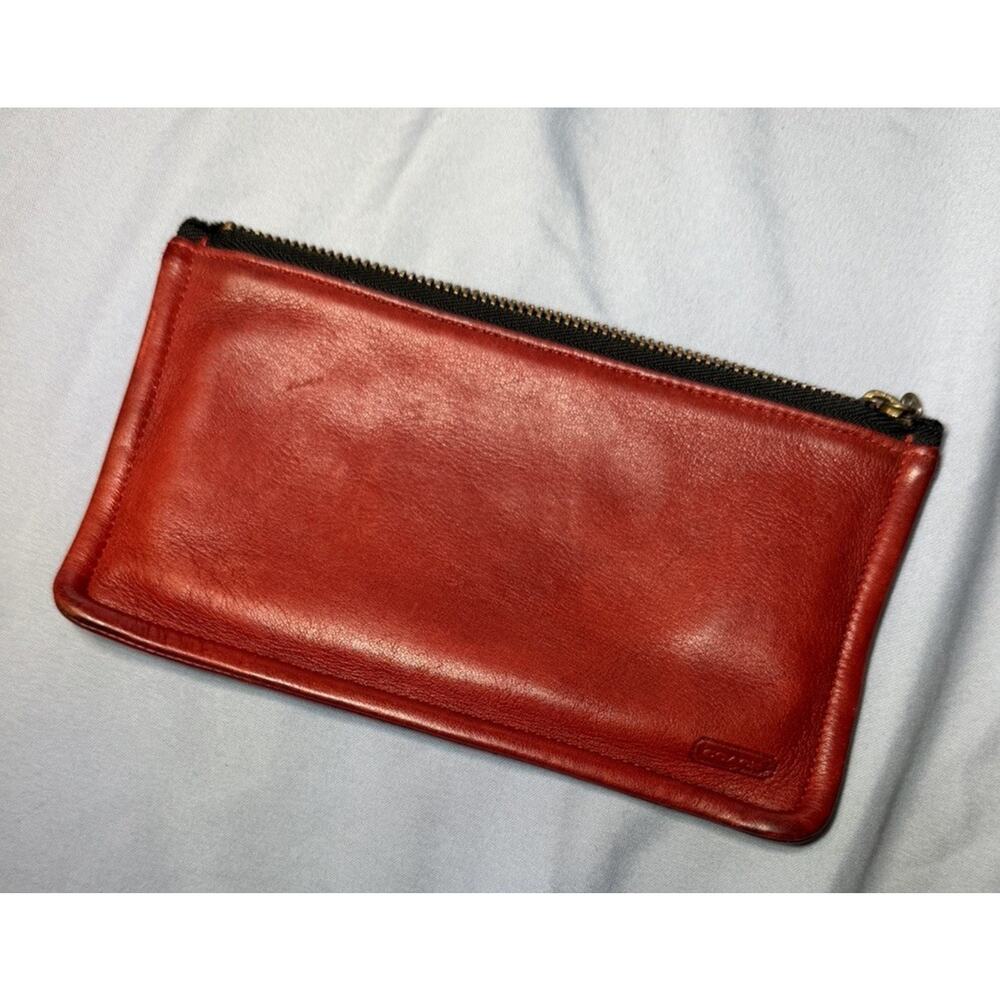 Coach Vintage Leathher 7170 Red Leather Skinny Case Make Up Kit Cosmetic Zip